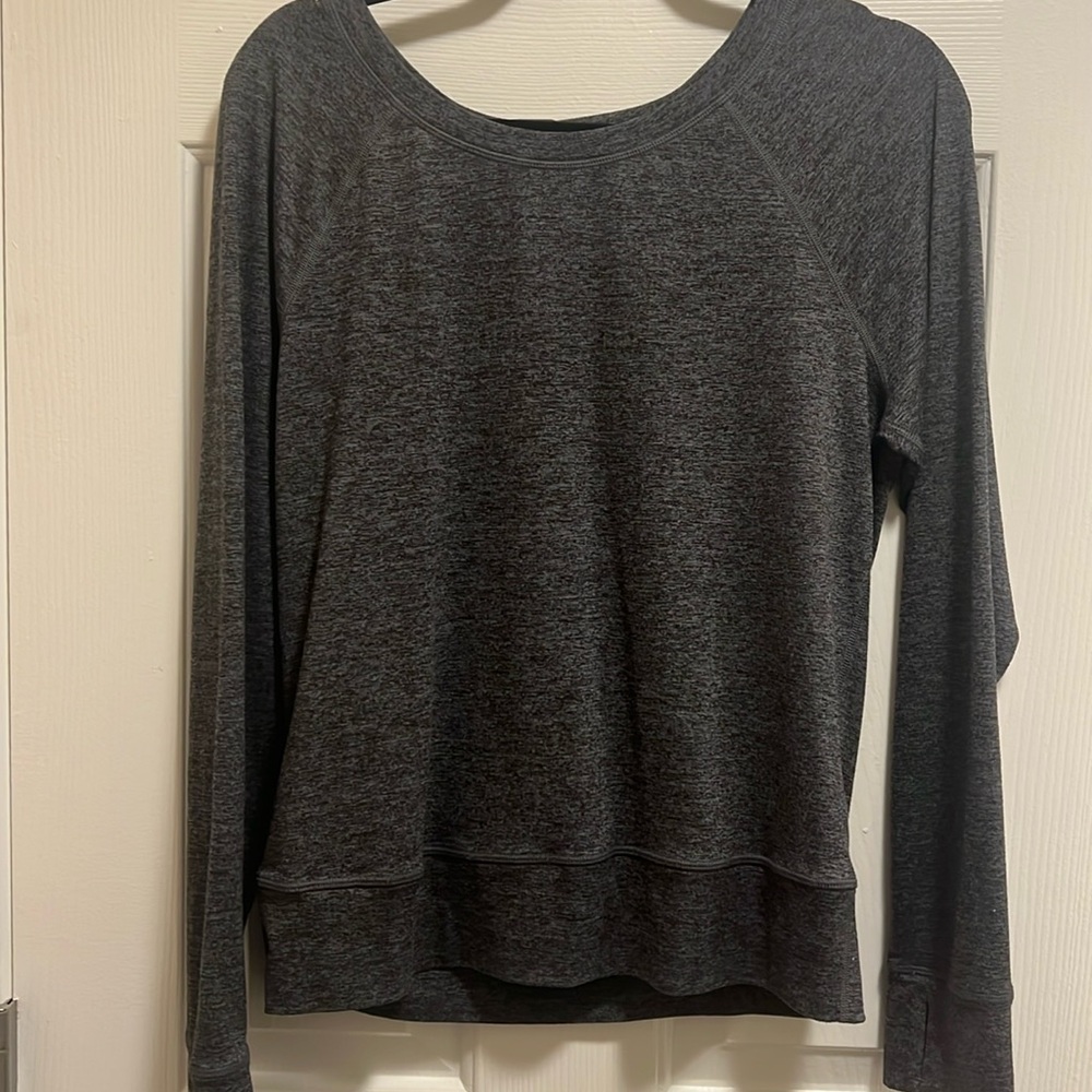 Yogalicious Women's Gray Sweatshirt featuring cut outs on back side